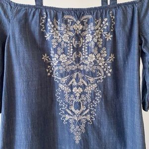 💝 SOLD 💝 LOVE, FIRE 🦋 DRESS chambray cotton embroidered